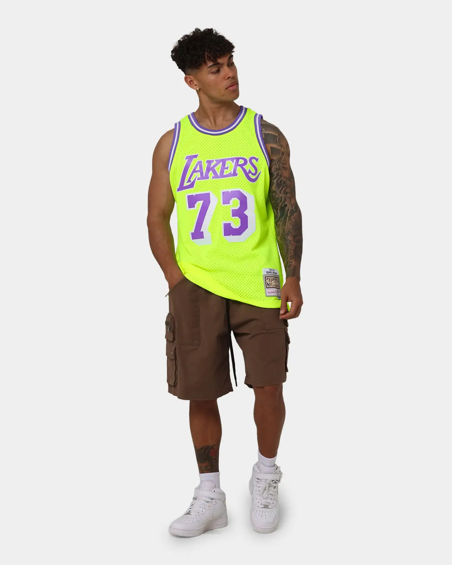 Mitchell & Ness Dennis Rodman Los Angeles Lakers '98-'99 Neon Jersey Neon Yellow - Image 3