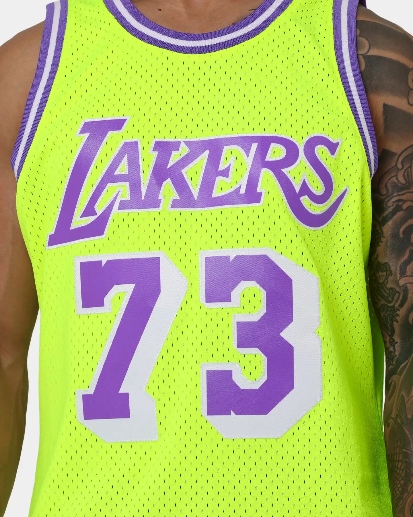 Mitchell & Ness Dennis Rodman Los Angeles Lakers '98-'99 Neon Jersey Neon Yellow - Image 4