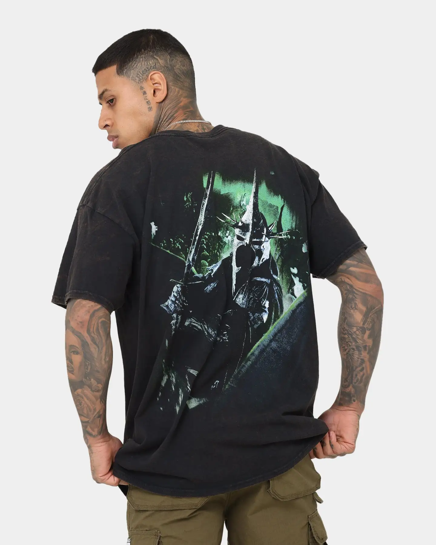 American Thrift X Lord Of The Rings Witch Kings Of Angmar Vintage T-Shirt Washed Black - Image 2