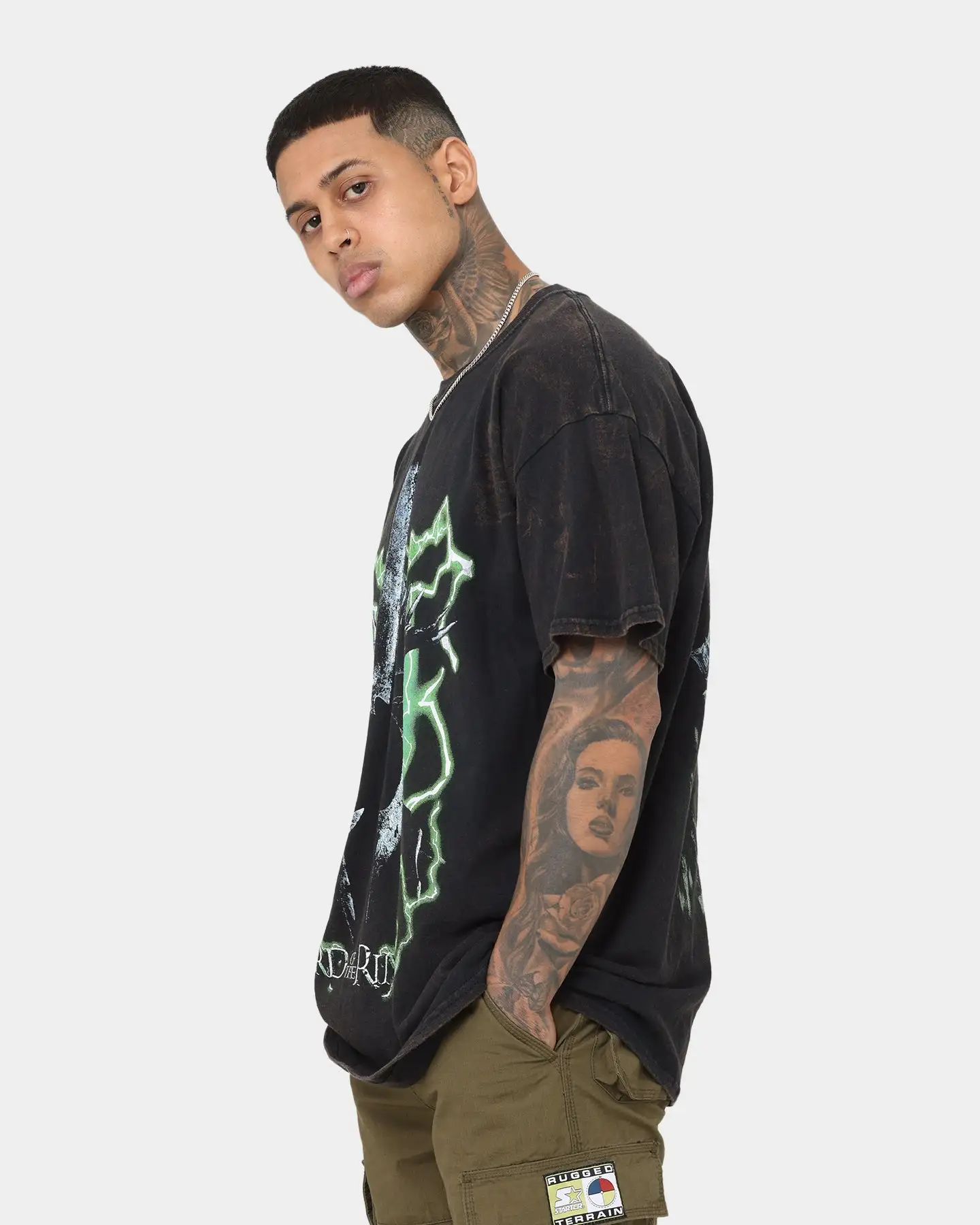 American Thrift X Lord Of The Rings Witch Kings Of Angmar Vintage T-Shirt Washed Black - Image 7