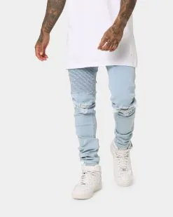 Saint Morta Men's Index Distressed Biker Jeans Light Blue