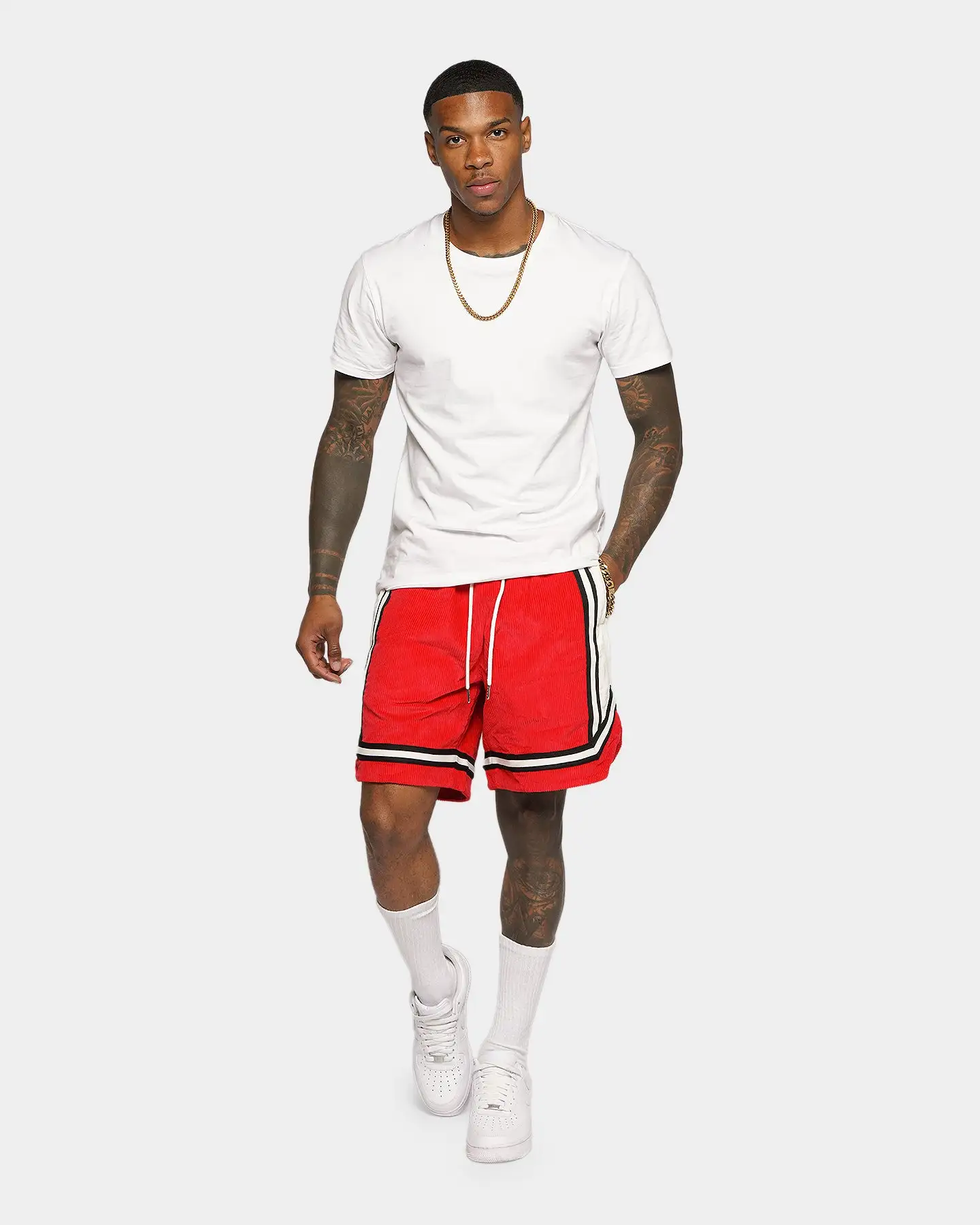 XXIII Arklow Corduroy Basketball Shorts Red/White - Image 2