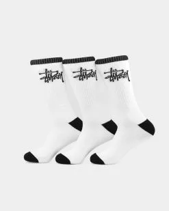 Stussy Graffiti Crew Sock 3 Pack White/Black