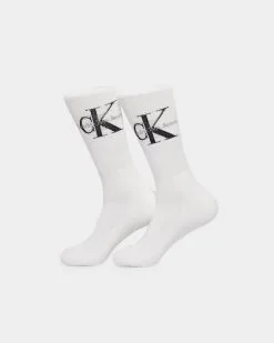 Calvin Klein Monogram Cushion Crew Socks 2 Pack White