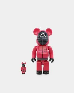 Medicom Toy Be@rbrick X Squid Games Triangle Guard 100% & 400% Figure Set Red/Black