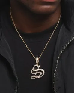 Saint Morta Gothic Iced Letter Pendant Iced Gold