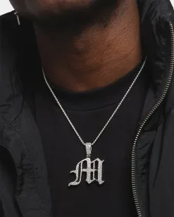 Saint Morta Gothic Iced Letter Pendant Iced White Gold