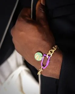 Wild For The Weekend Slam Dunk Basketball Bracelet Gold/Purple/Teal