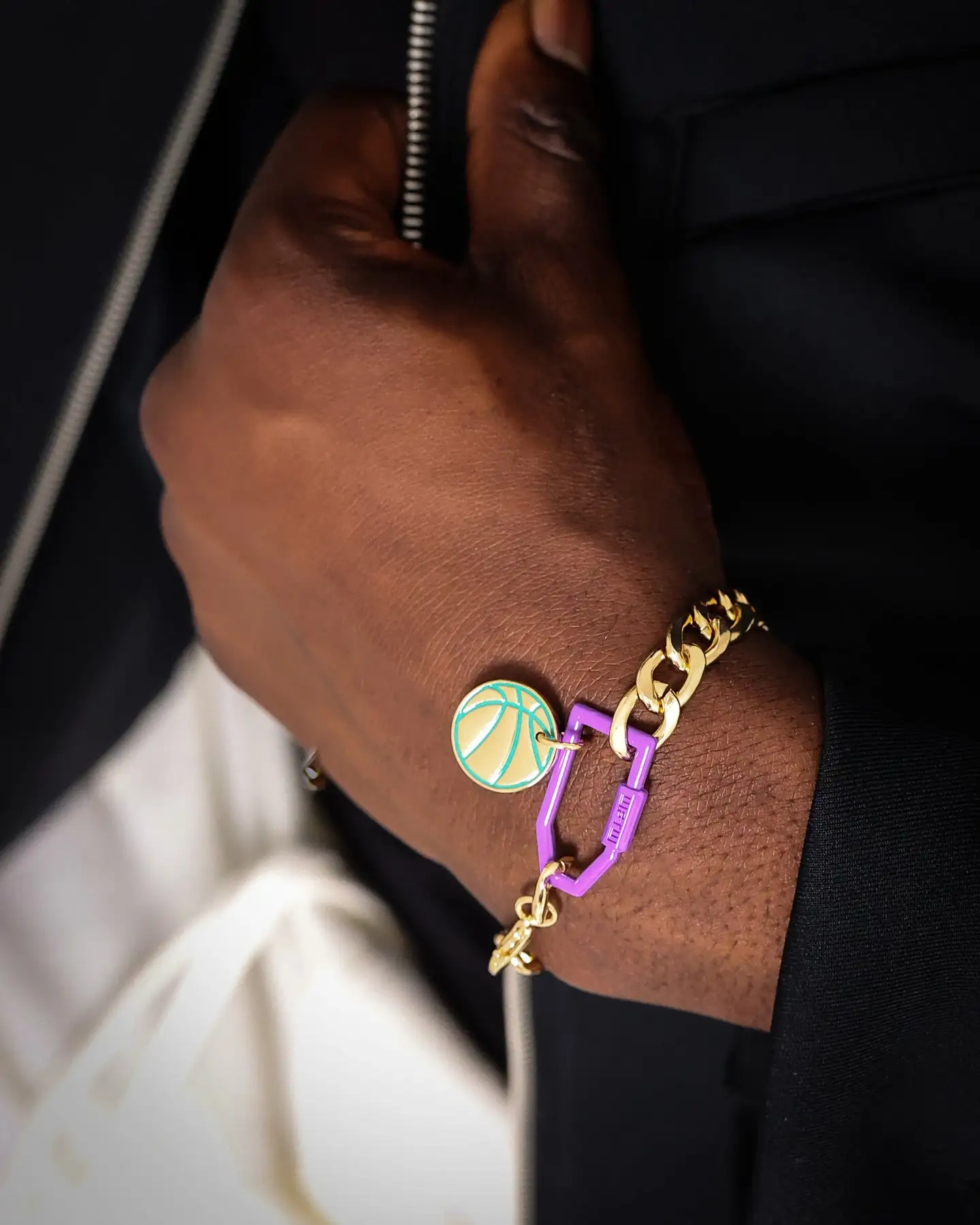 Wild For The Weekend Slam Dunk Basketball Bracelet Gold/Purple/Teal