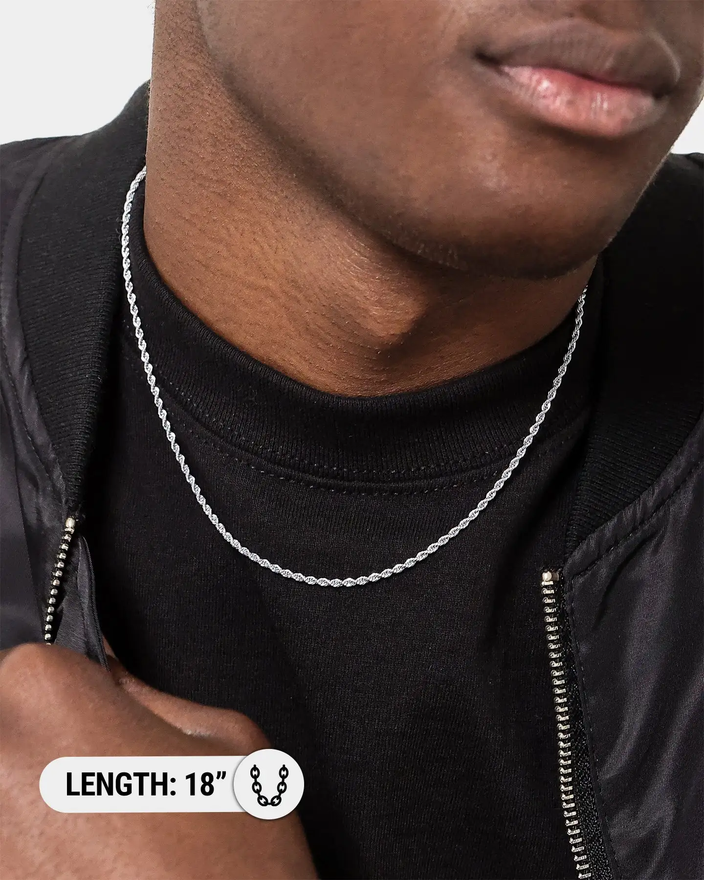 NXS 2mm Rope Necklace White Gold - Image 4