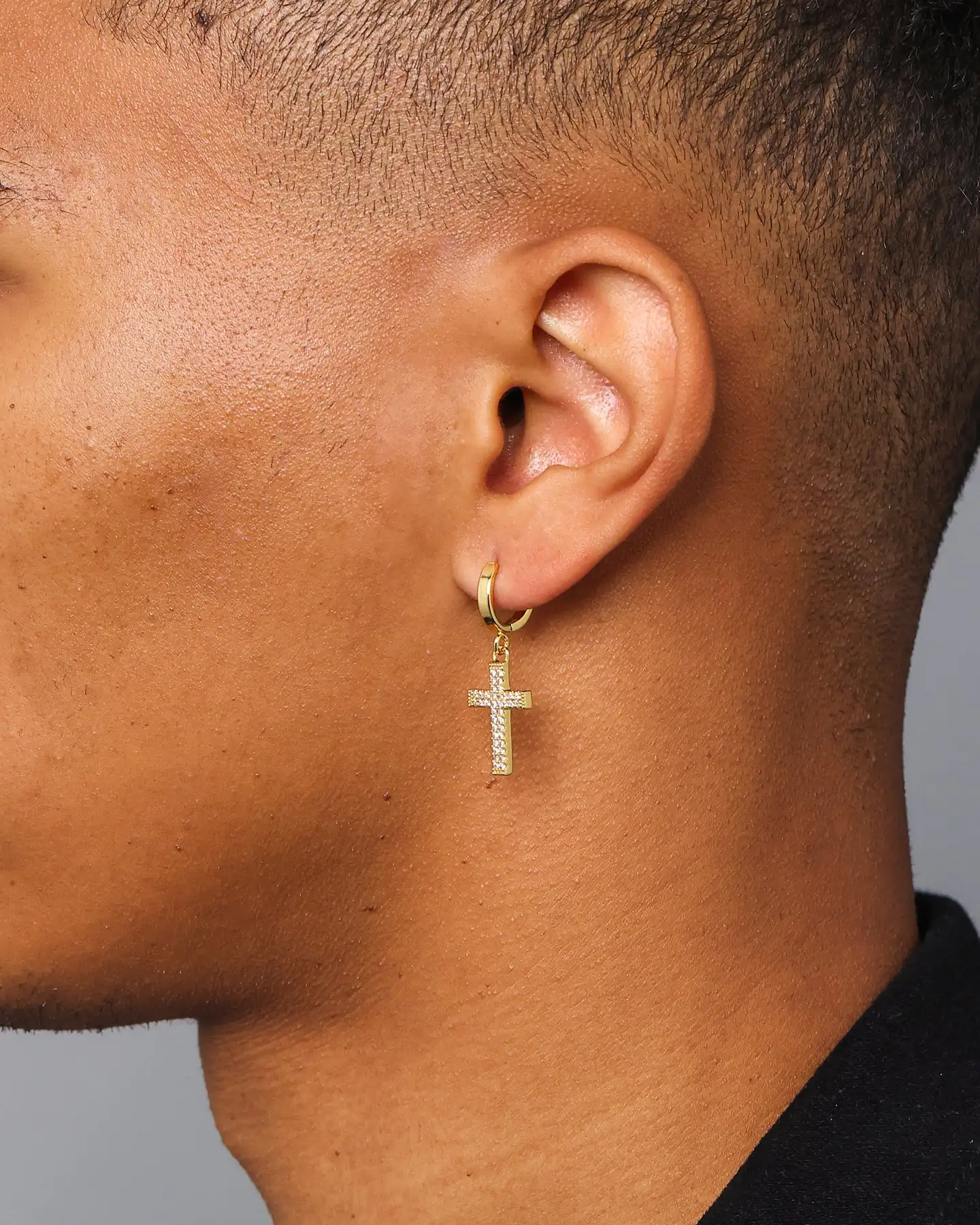 NXS Mini Cross Earring Iced Gold - Image 4