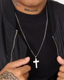 NXS Solid Cross Chain White Gold