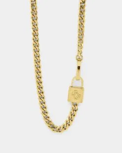 Guess Mainline Lock N' Roll 14mm Curb Chain Gold