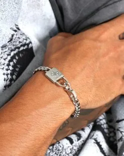 Guess Mainline Lock N' Roll 14mm Curb Chain Bracelet Steel