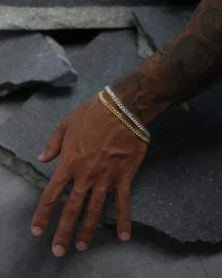 House Of Auric 5mm Cuban Bracelet Set Gold/Silver