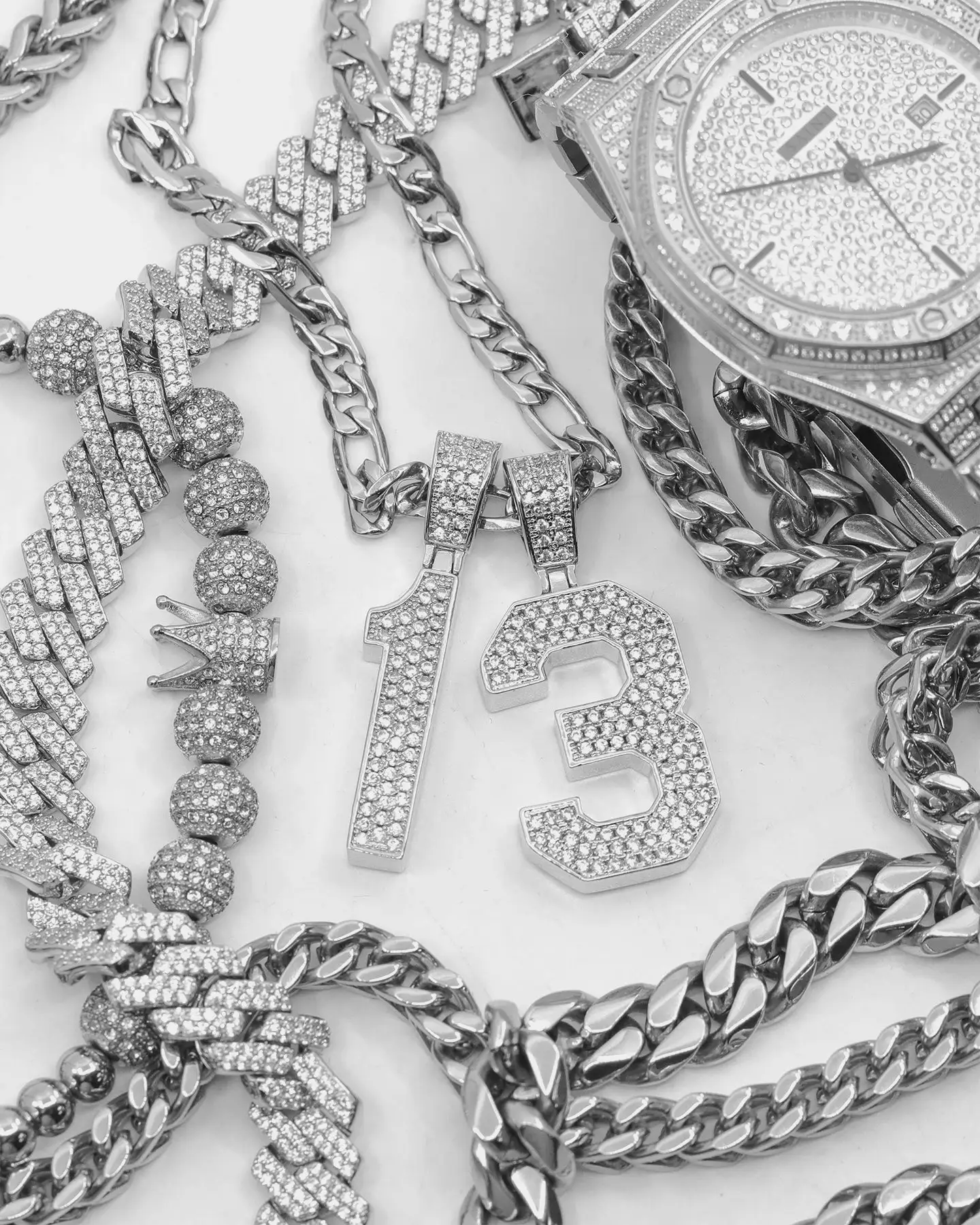 Saint Morta Men's Iced College Pendant Iced White Gold - Image 3