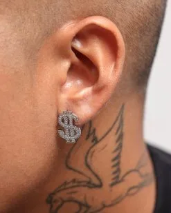 Saint Morta Dollar$ Earring Iced White Gold