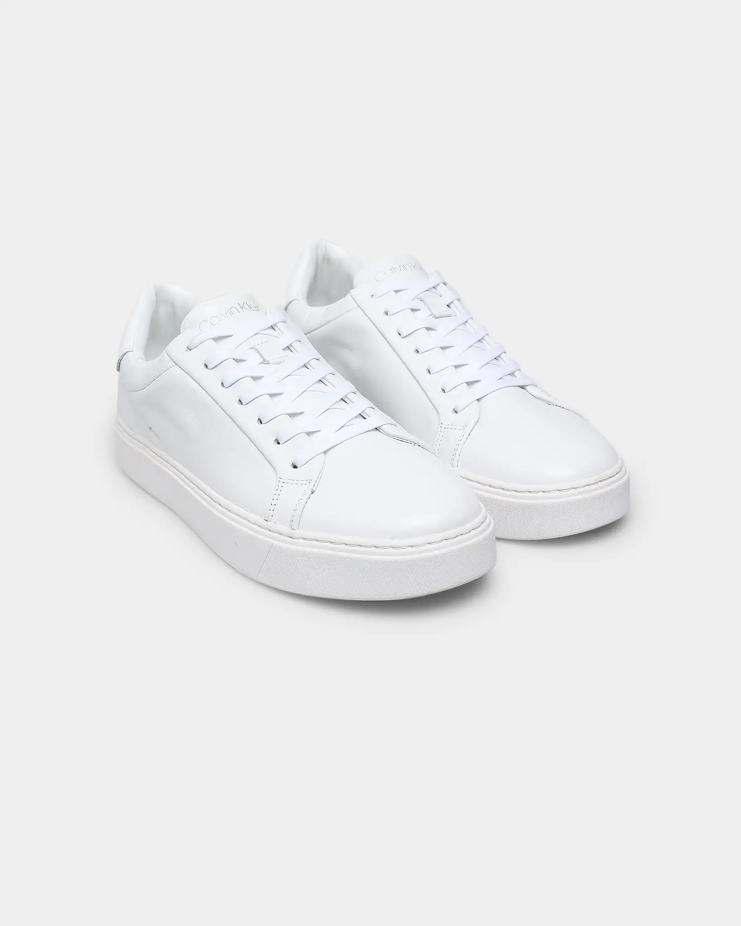 Calvin Klein Lace Up Leather Low Top Triple White - Image 2